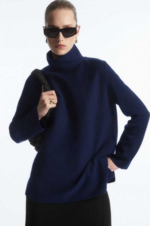 COS A-Line Funnel-Neck Top Pullover Damen Navy | 3069-JWBTE