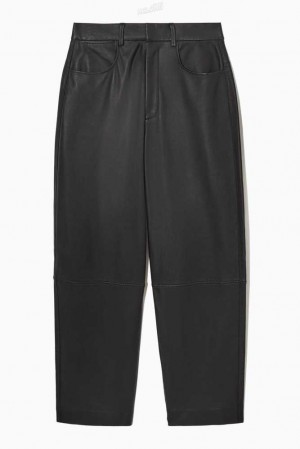 COS Barrel-Leg Leder Trousers Hosen Damen | 4158-ULEGQ