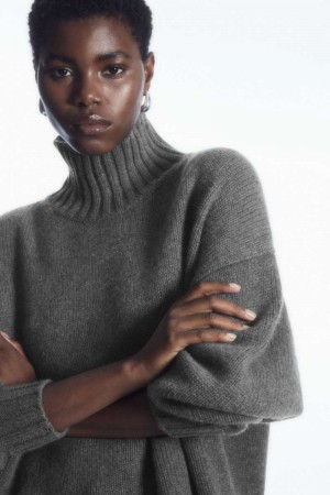 COS Chunky Pure Cashmere Turtleneck Pullover Damen Dunkelgrau | 6103-XFQHR