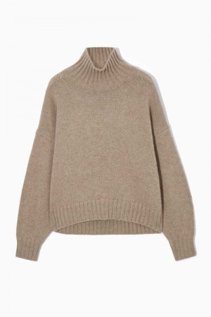 COS Chunky Pure Cashmere Turtleneck Pullover Damen Beige | 8571-QEHLI