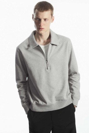 COS Collared Half-Zip Sweatshirts Herren Grau | 7546-VFQTH