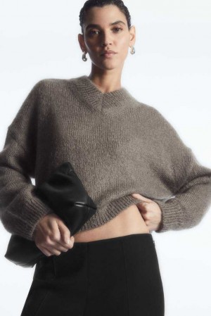 COS Cropped V-Neck Mohair Pullover Pullover Damen | 7301-WVRNP