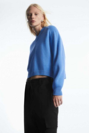 COS Deconstructed Wolle Pullover Damen Blau | 1570-ITQZF