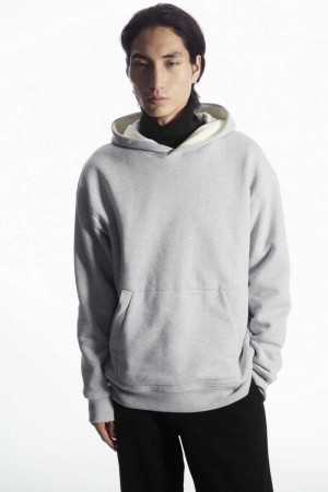 COS Double-Layered Jersey Hoodie Herren Grau Weiß | 2803-TOUVE