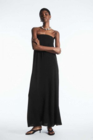 COS Falten Bandeau Maxi Kleid Damen Schwarz | 0258-MJXLA