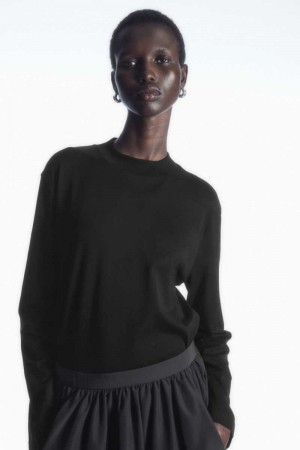 COS Long-Sleeved Mock-Neck T-shirts Damen Schwarz | 3854-RUJAE