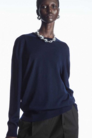 COS Merino Wolle Pullover Damen Navy | 3561-EJXMN