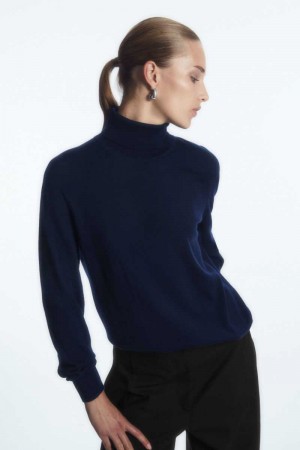 COS Merino Wolle Roll-Neck Pullover Damen Navy | 2953-JTAKE