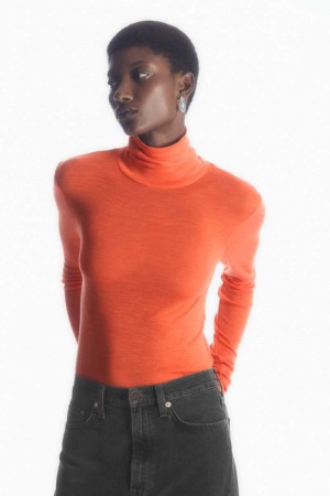 COS Merino Wolle Turtleneck Top Pullover Damen Orange | 9634-FVJUW