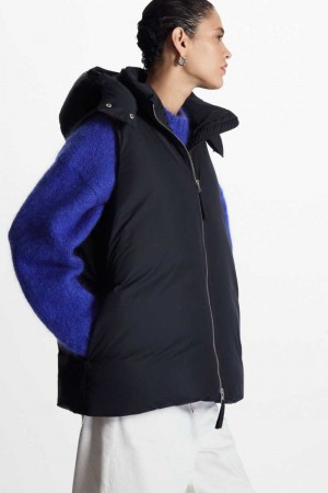 COS Mit Kapuze Ärmellose Puffer Jacken Damen Navy | 8162-JQTSO