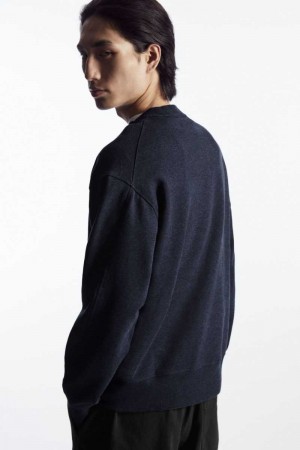 COS Mock-Neck Sweatshirts Herren Navy | 9831-DYSNE