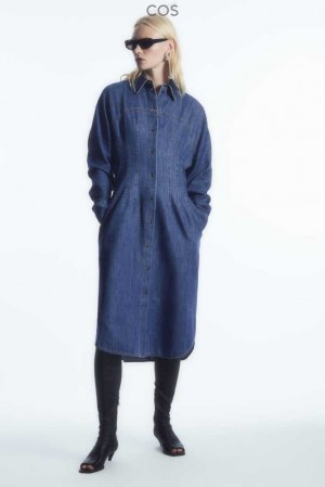 COS Oversized Waisted Denim Shirt Kleider Kleid Damen | 0382-YGCXR