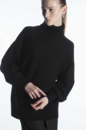 COS Oversized Wolle Roll-Neck Pullover Damen Schwarz | 1562-OFAZR