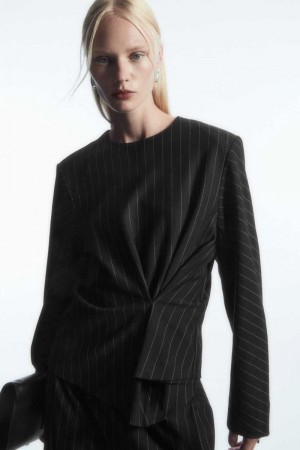 COS Pinstriped Draped Oberteile Damen Schwarz | 3851-FGYNW