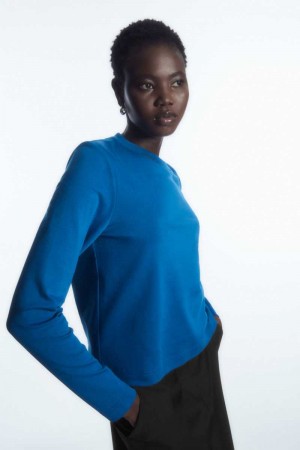 COS Regular-Fit Heavyweight Long-Sleeved T-shirts Damen Blau | 4165-JUSFQ