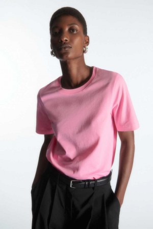 COS Regular Fit T-shirts Damen Rosa | 3874-UTELY