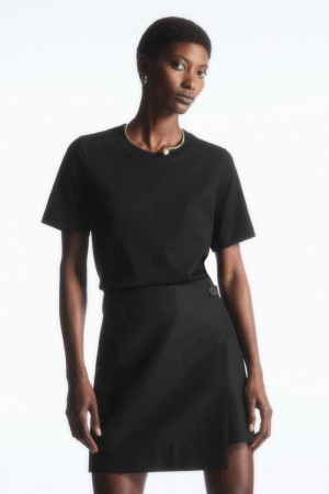 COS Regular Fit T-shirts Damen Schwarz | 1259-BIRPW