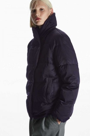 COS Shawl-Collar Puffer Jacken Damen Navy | 6801-BXOHT