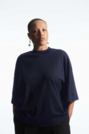 COS The Full Volume T-shirts Damen Navy | 9631-PSZFU