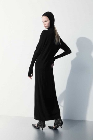 COS The Mit Kapuze Wolle Kleid Damen Schwarz | 8490-ZMSOY