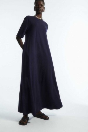 COS Voluminous Maxi T-Shirt Kleid Damen Navy | 1490-QMNWL