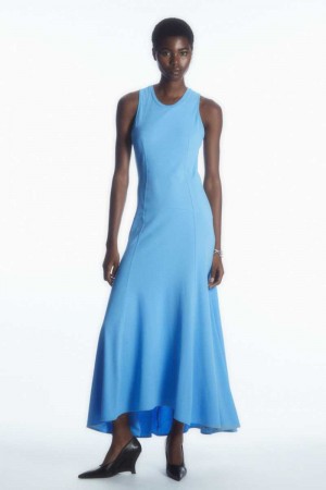 COS Ärmellose Dropped-Taille Maxi Kleid Damen Hellblau | 7398-GVRUD