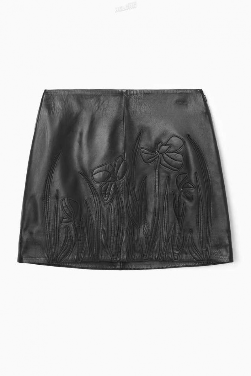 COS AppliquéD Leder Mini Skirt Röcke Damen | 8702-JGZFC