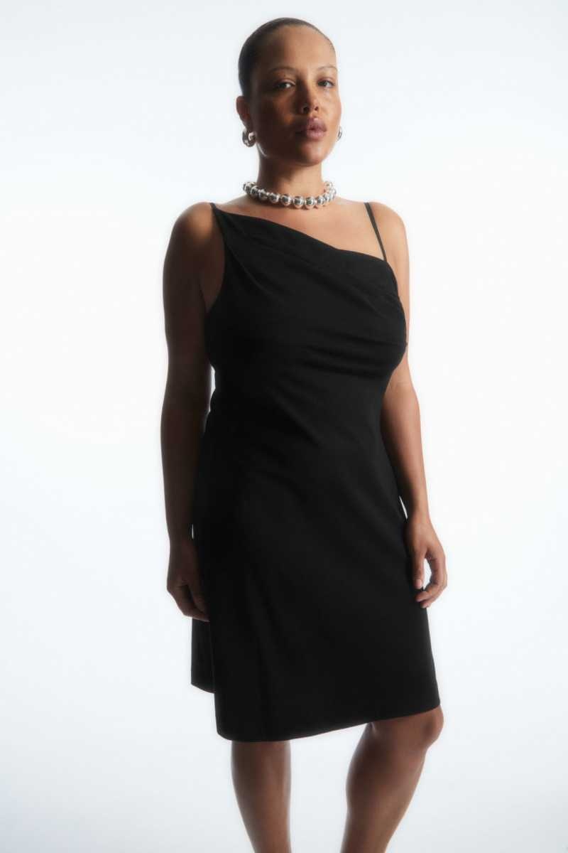 COS Asymmetric Draped Mini Kleid Damen Schwarz | 2735-GUNZQ