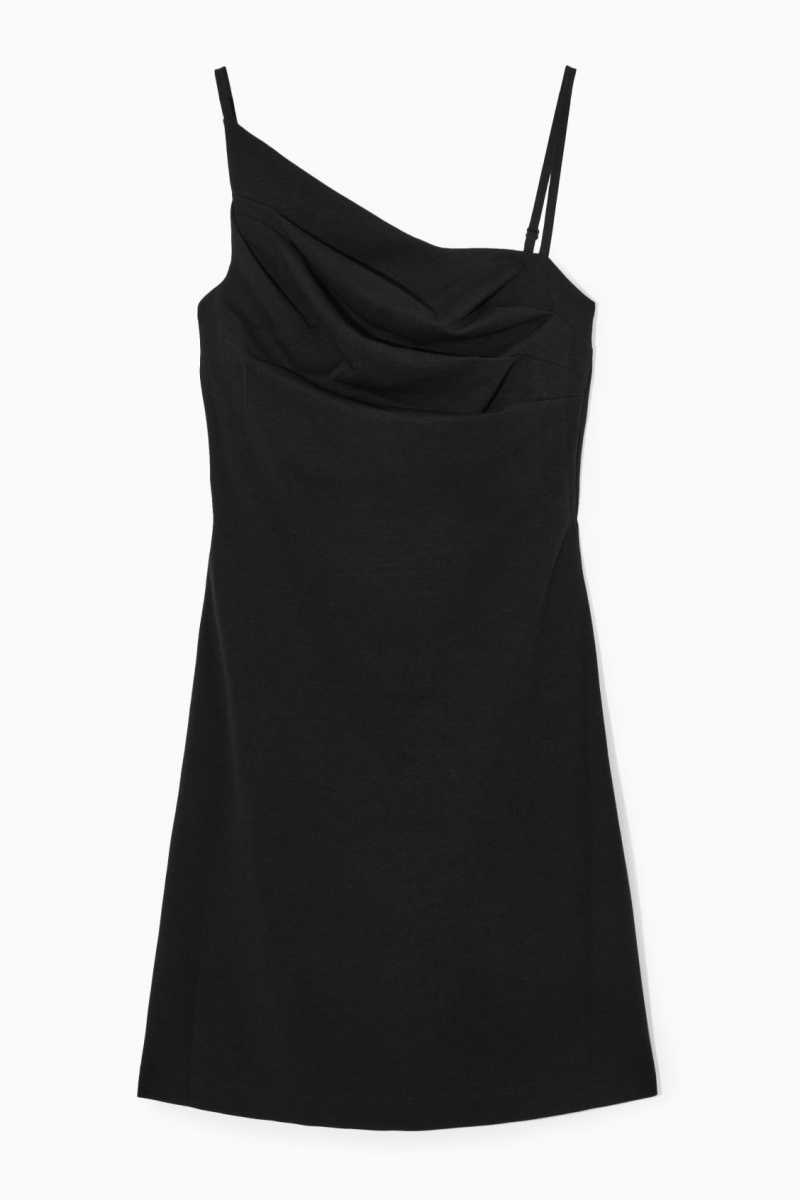 COS Asymmetric Draped Mini Kleid Damen Schwarz | 2735-GUNZQ