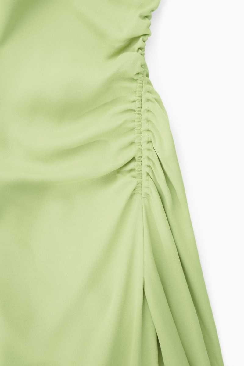 COS Asymmetric Gathered Satin Midi Kleid Damen Grün | 0324-TUCWS