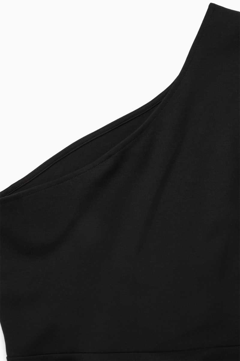 COS Asymmetric One-Shoulder Midi Kleid Damen Schwarz | 7916-DQCHY