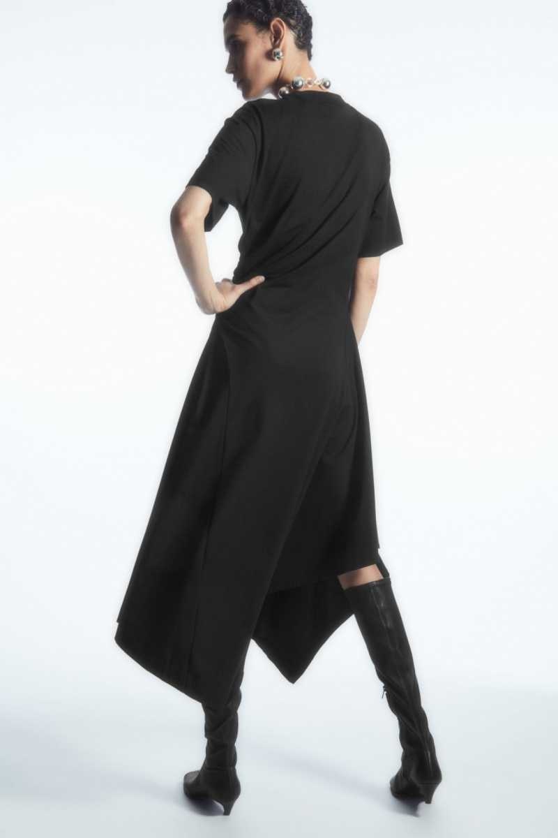 COS Asymmetric T-Shirt Kleid Damen Schwarz | 5132-JWQXN