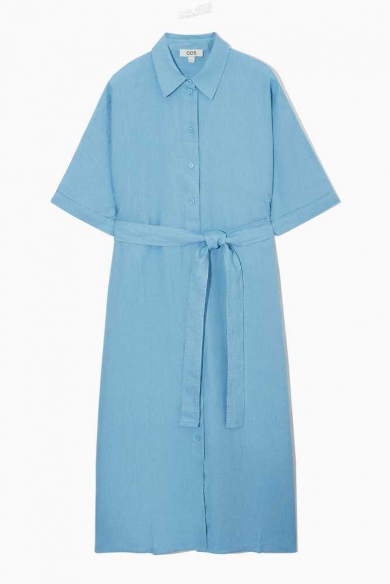 COS Belted Linen Shirt Kleider Kleid Damen | 6049-PDAYM