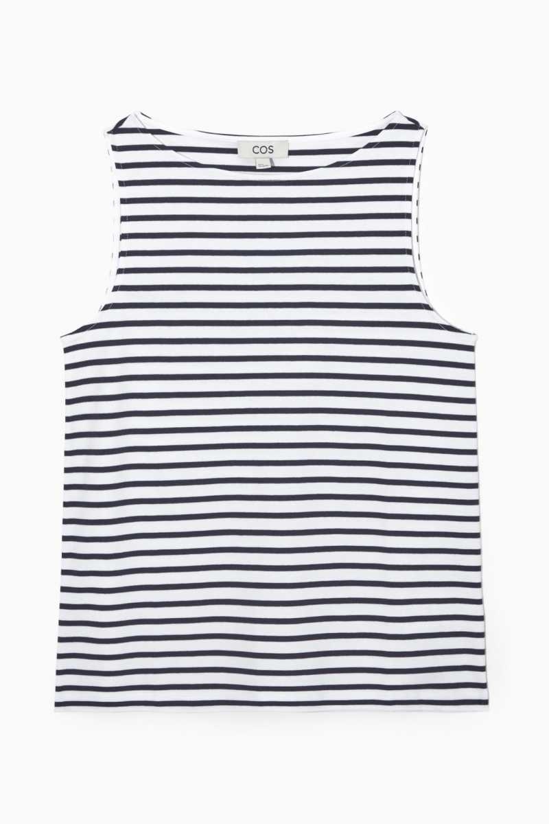 COS Boots-Neck Tanktop Damen Weiß Navy | 6074-DYLWI