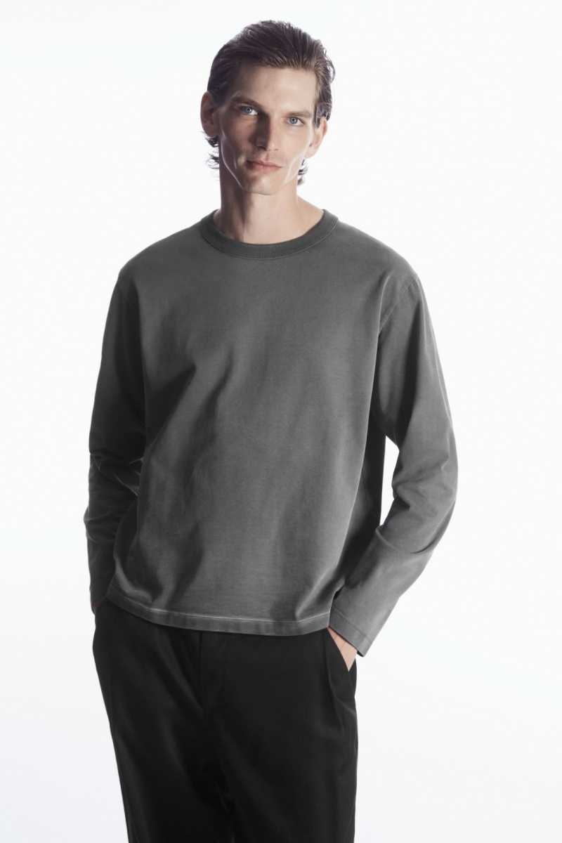 COS Boxy Heavyweight Long-Sleeved T-shirts Herren Dunkelgrau | 2569-KURWE