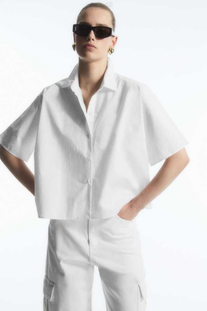 COS Boxy Kurzes-Sleeved Poplin Shirt Oberteile Damen | 7358-ZNSLG