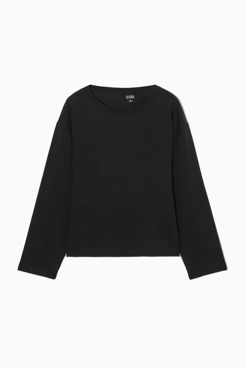 COS Boxy Long-Sleeved T-shirts Damen Schwarz | 7094-WZBMN