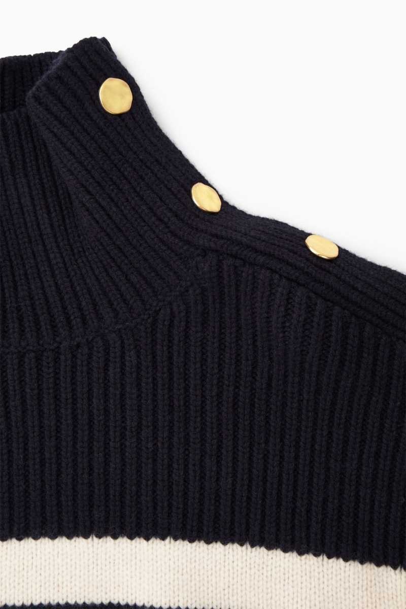 COS Button-Embellished Gestreift Wolle Pullover Damen Navy | 6298-PRAQM