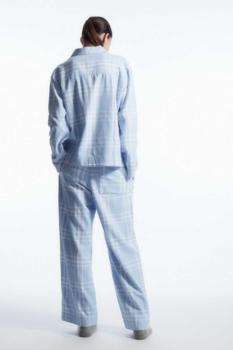 COS Checked Flannel Pajama Set Pyjama Damen Hellblau Weiß | 9635-OADIX