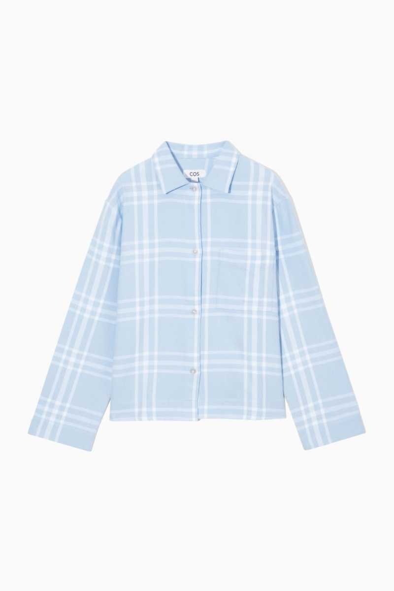 COS Checked Flannel Pajama Set Pyjama Damen Hellblau Weiß | 9635-OADIX