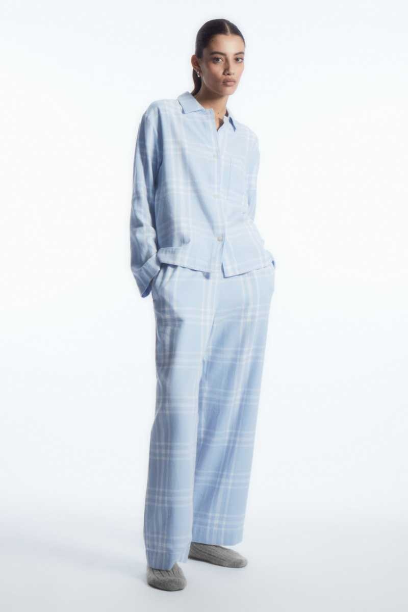 COS Checked Flannel Pajama Set Pyjama Damen Hellblau Weiß | 9635-OADIX