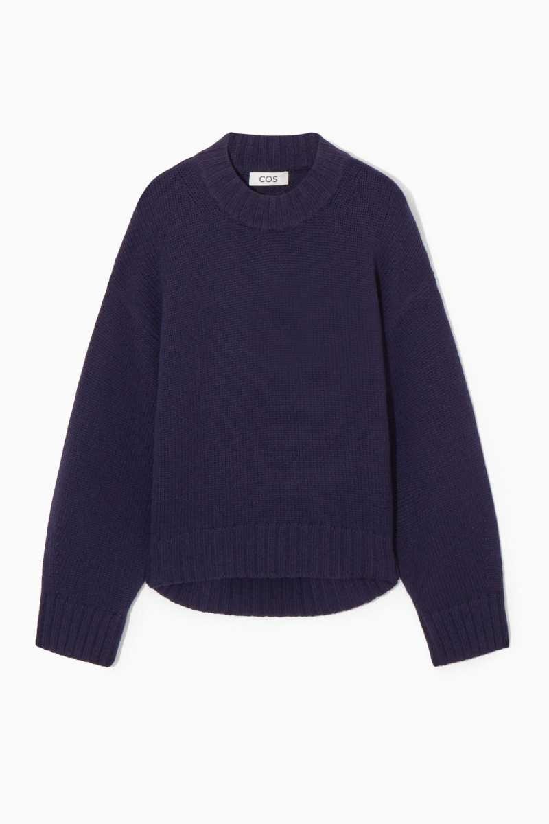 COS Chunky Pure Cashmere Crew-Neck Pullover Damen Navy | 8763-EWVYH