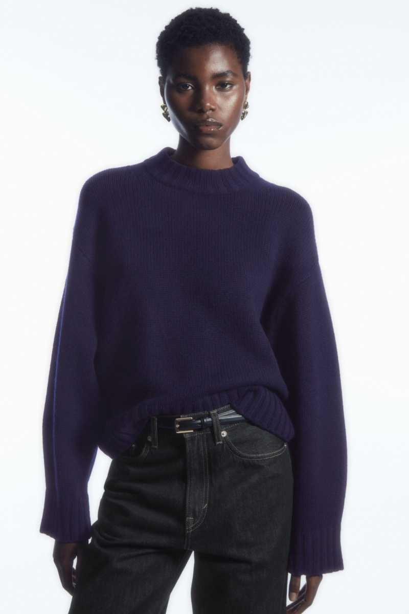 COS Chunky Pure Cashmere Crew-Neck Pullover Damen Navy | 8763-EWVYH