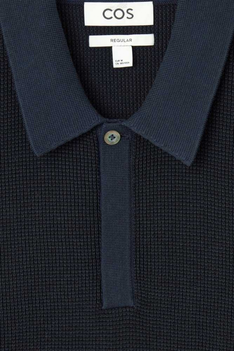 COS Contrast-Trim Waffle-Knit Polo Shirt Strickwaren Herren | 6812-VNJOH