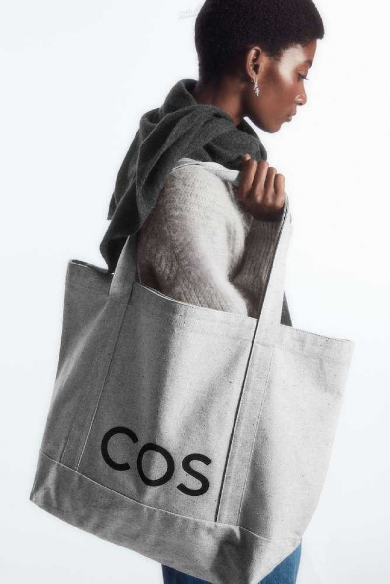 COS Cos Utility Tote - Canvas Taschen Herren Dunkelgrau | 7021-ZJLSX