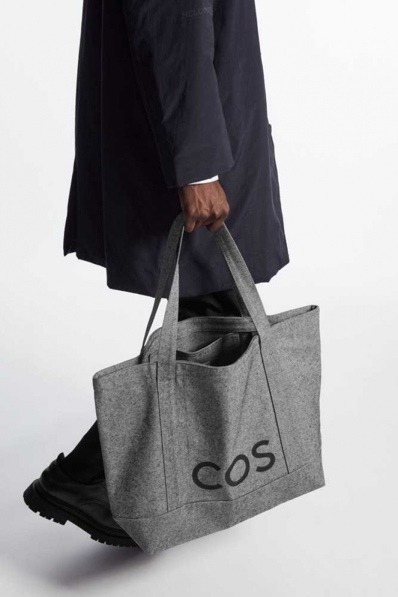 COS Cos Utility Tote - Canvas Taschen Herren Dunkelgrau | 4096-VIRZB