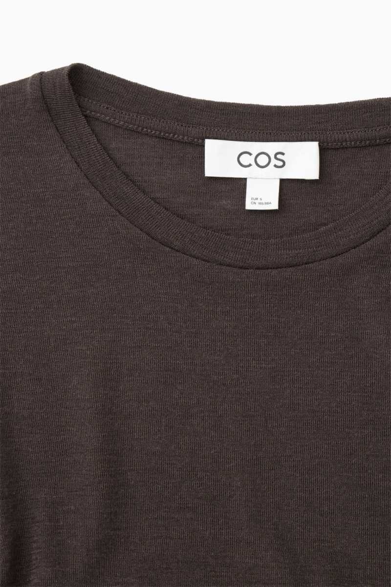 COS Crew-Neck Merino Wolle Top Pullover Damen Dunkelbraun | 5491-INGRV