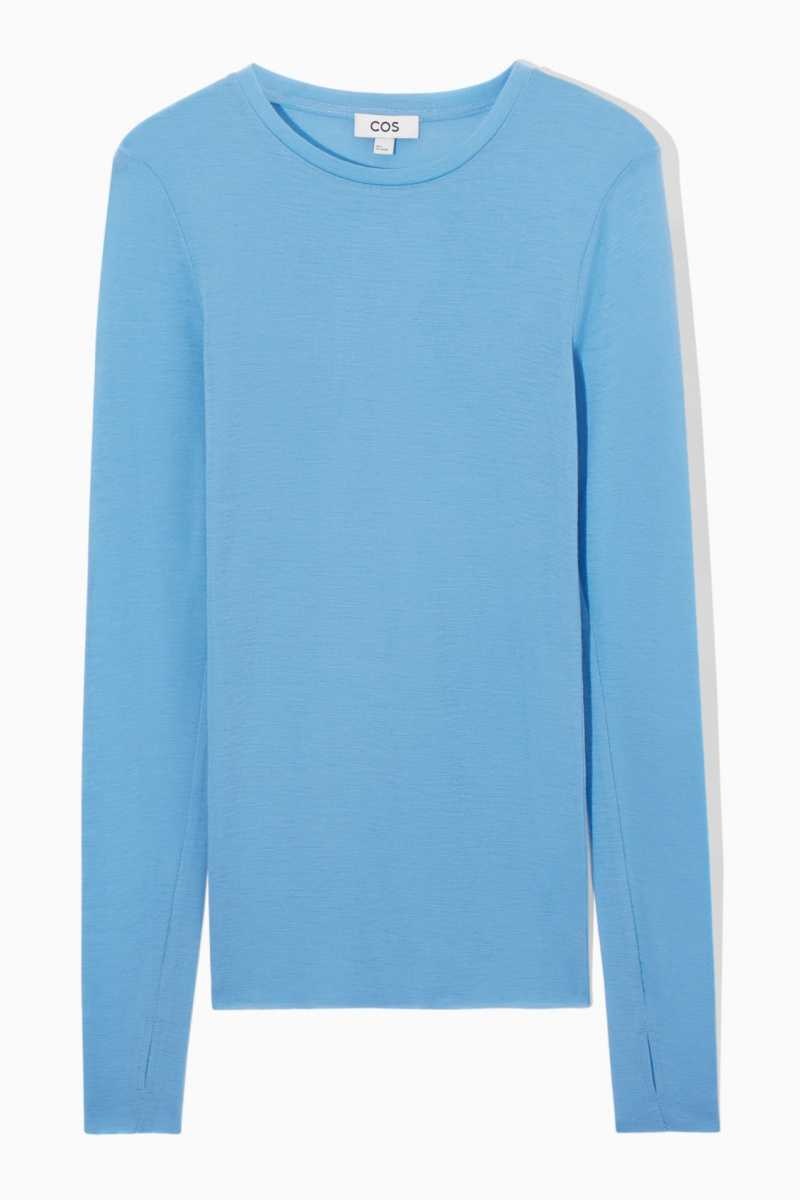 COS Crew-Neck Merino Wolle Top Pullover Damen Hellblau | 5870-QHTLN