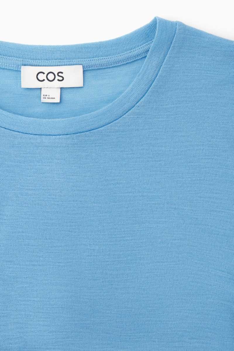 COS Crew-Neck Merino Wolle Top Pullover Damen Hellblau | 5870-QHTLN