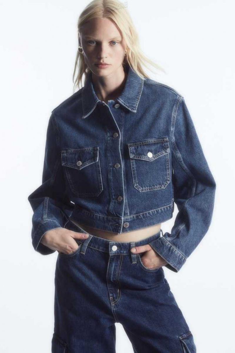 COS Cropped Denim Jacken Damen | 3820-HNPCX